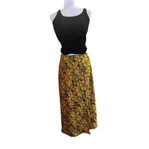 ANTHROPOLOGIE CURRENT AIR Harmony Metallic Snake Print Skirt Yellow Size Small